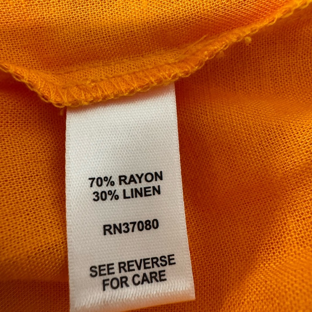 Orange Linen Rayon Smocked Peasant Blouse - XL - Bell Ruffle Sleeves Boho - Picture 8 of 8